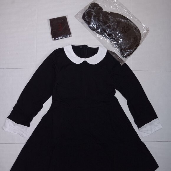 WEDNESDAY ADDAMS GIRLS 3 PIECE HALLOWEEN COSTUME - Picture 1 of 8